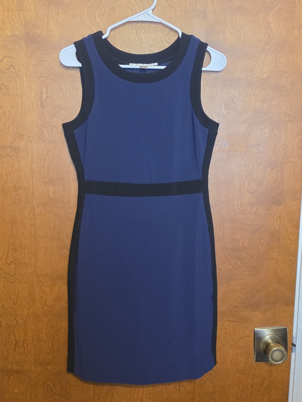 Boston Proper Navy and Black Sleeveless Sheath Dress